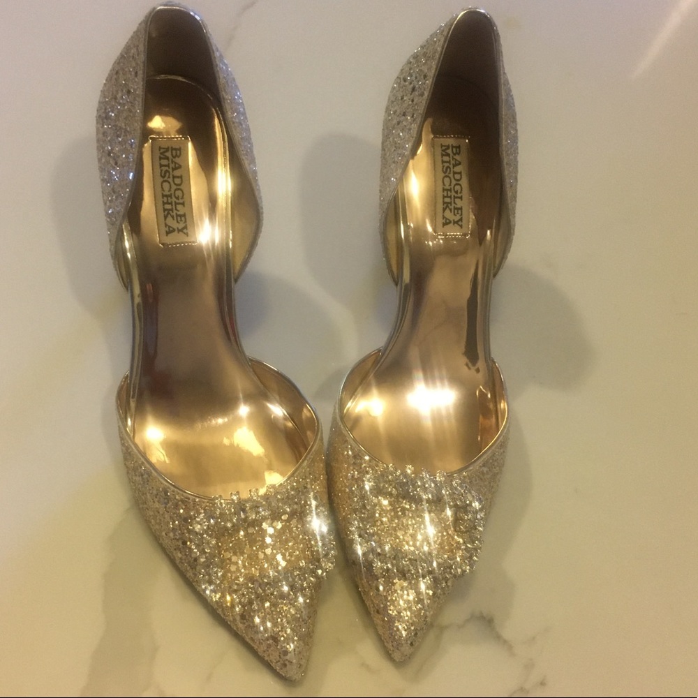 Badgley Mischka Silver Glitter Pointed Toe D'Orsay Heels - Picture 5 of 14